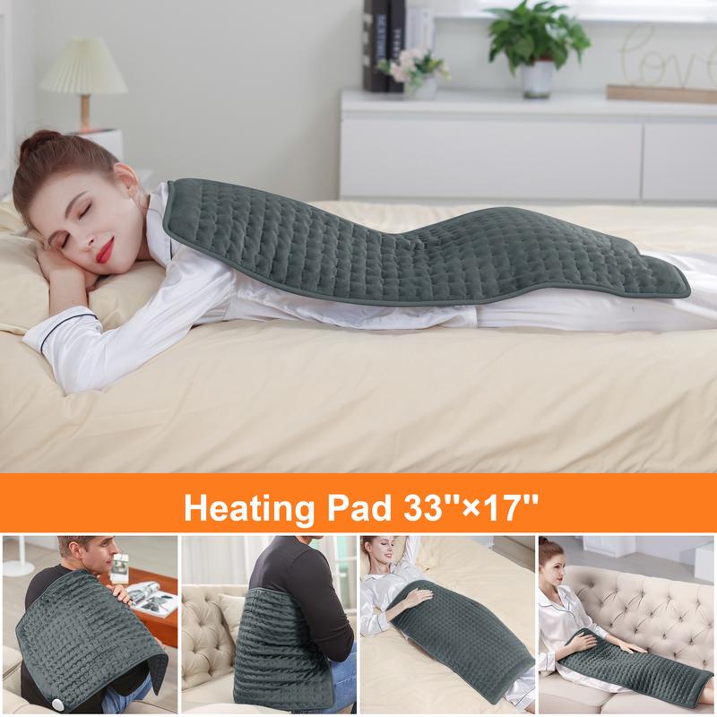 Dark Gray Heating pad, size 40in×20in, 33in×17in, 24in×12in, 6 temperature levels and 4 time settings, portable, back, neck, shoulders and legs heating, machine washable, perfect holiday gift for men, women, parents, Christmas gift