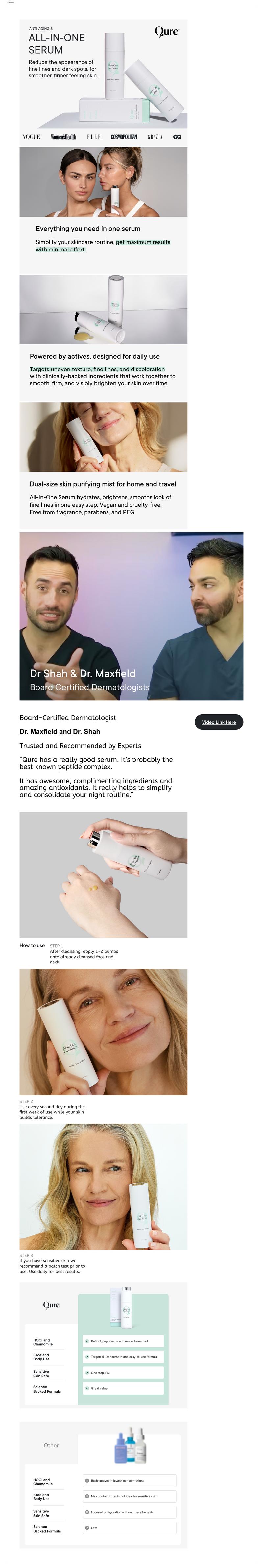 Qure All In One Hyaluronic Acid Serum for Face, Facial Serum With Niacinamides, Retinol, Lactic & Mandelic Acid, Bakuchiol, Peptides & Vitamin C Formulated For Fine Lines & Wrinkles