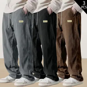 Men’s corduroy casual pants — 100% polyester straight-leg loose fit, versatile and comfortable for teens and adults alike. Elastic waistband with drawstring; suitable for light outdoor activities and everyday wear.