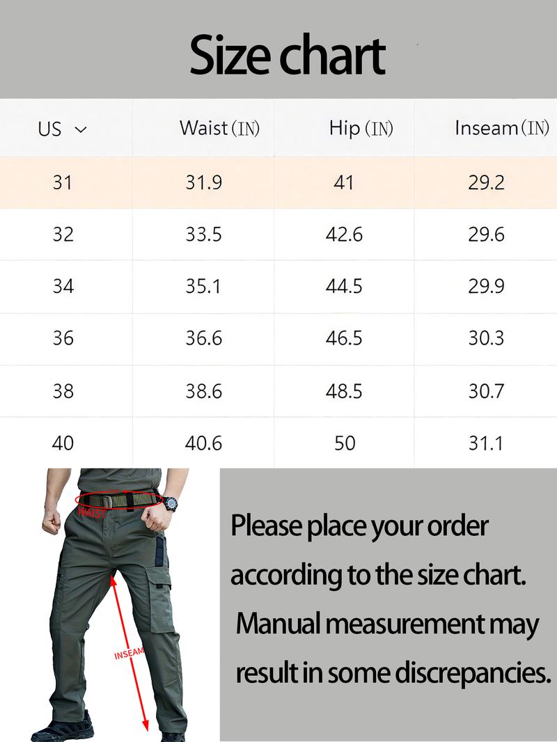HOMUG Men's Durable Outdoor Training Pants, Men's Multi-Pocket Work Pants, Men's Solid Color and  Printed Pocket Zipper Waterproof Tactical Cargo Pants Without Belt, Regular Fit Sports Pocket Durable Autumn Pants.