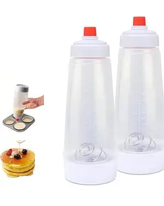 Handheld Batter Dispenser,2-Pack Leak-Proof Squeeze Bottles,Batter Mixing Bottle with Scale, Pancake Batter Dispenser with Blender Balls, Kitchen Gadgets for Home Use,Utensils,Kitchen Batter Squeezer Bottle Suitable for Cupcakes,Pancakes,Muffins Smooth