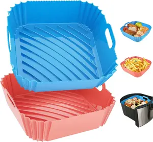 Versatile Heat Resistant Square Silicone Air Fryer Liners, 2-Pack 7.1" for 4-7 QT Air Fryers, Reusable Kitchen Accessory for Oven and Baking Trays
