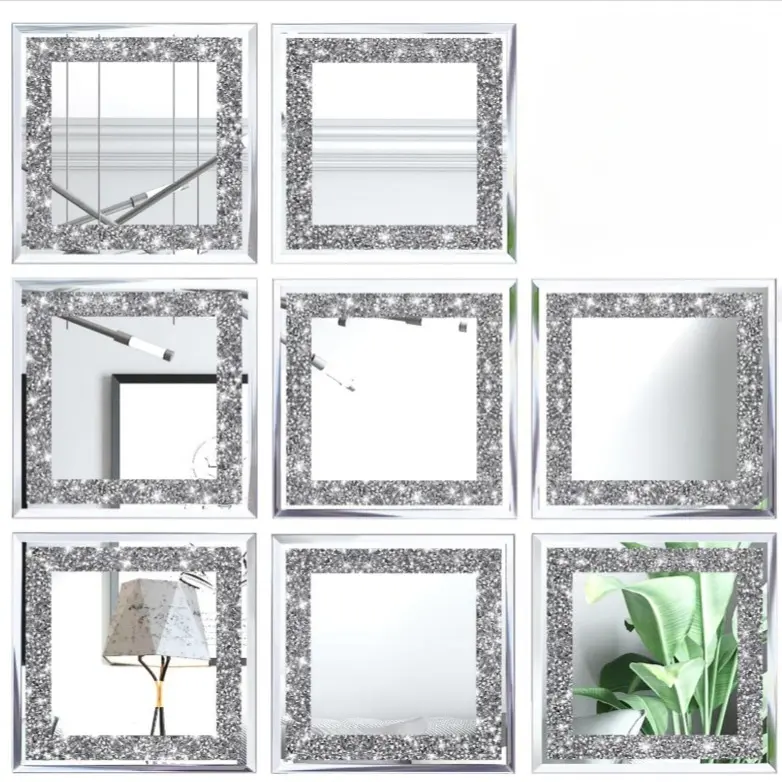 8 Pack Mirror Tiles Bling Crush Diamond Wall Decor Square Glass Mosaic Crafts 6"x6"