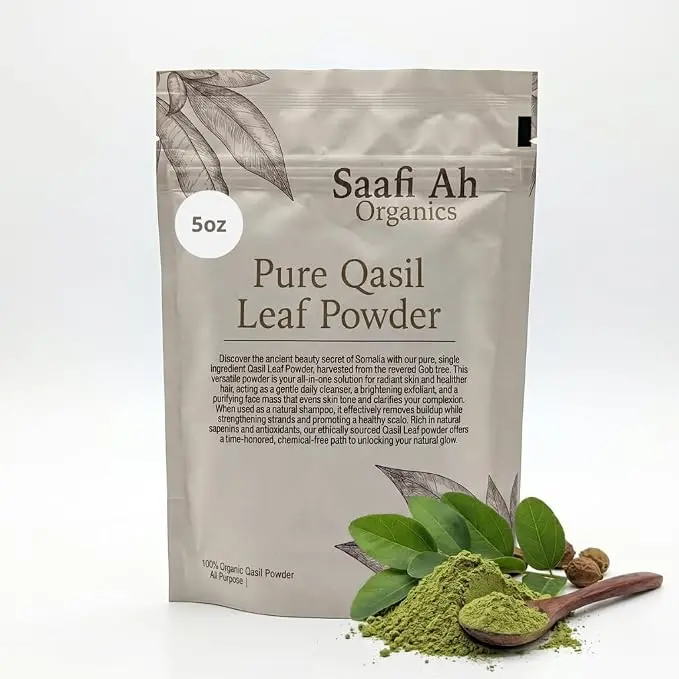 SAAFI AH ORGANICS Qasil Powder - 100% Pure Natural Sidr Leaf Powder Face Cleanser, Face Mask, Gentle Exfoliating Powder, Body Wash & Hair Cleanser for Scalp Care, Refreshing Botanical Skin Care, 5 oz