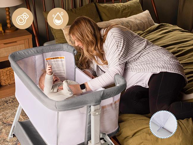 HARPPA Baby Bassinet 2-in-1 Cuddly Lite &Bedside Sleeper, storage Bassinet for Baby with Wheels & Storage Basket, Portable Crib, Breathable Mesh and Mattress, Height Adjustable