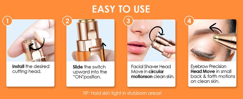 Vogcrest Eyebrow & Facial trimmer，Hair Remover Women's Portable 2-in-1 Electric Shaver with Type-C Charging LED Light Comfortable Grooming