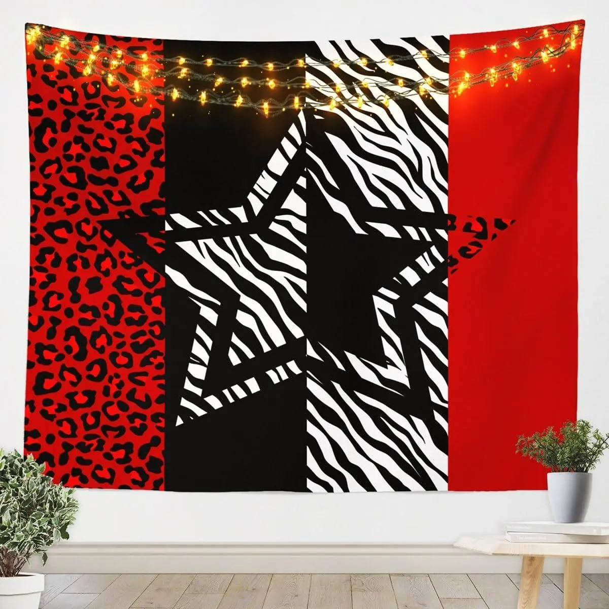 Feelyou Lightweight Cheetah Star Tapestry - Red Leopard Print Wall Hanging, Black White Zebra Print Wall Blanket, Adult Room Home Decor