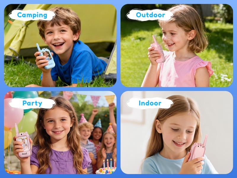 Kids Video Walkie Talkies, Rechargeable 2 Pack Handheld Video Intercom, Indoor Outdoor Toys for Camping Hiking Family Games, Ideal Christmas Gifts for Boys Girls Ages 3-12 (Blue/Pink)