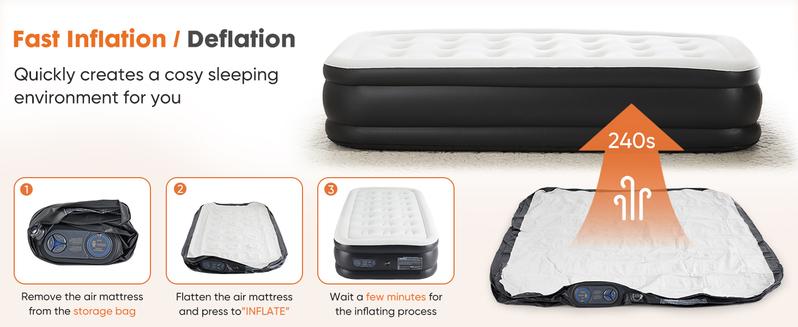 Air Mattress --Inflatable Blow Up Mattress Airbed with Built-in Pump, Double Height, Adjustable Portable for Home or Camping