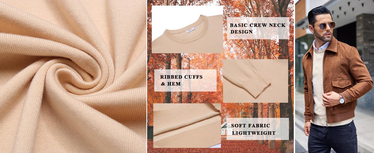 COOFANDY B Fall Outfits Luigi Limited Time Clearance Men's Crew Neck Sweater Slim Fit Lightweight Sweatshirts Knitted Pullover Knitwear Basic (Only the crew neck sweater is for sale)