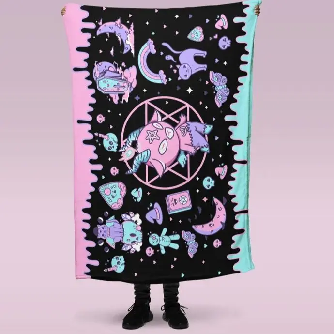 Baphomet Minky Blanket Pastel Goth Decor Creepy Cute Blanket, Cryptid Throw Blanket, Witchy Pink Decor, Gift Kawaii Goth Decor Bedding Gift Decor Throw, Retro , Gift Blanket  Decor Christmas and Halloween and Birthday