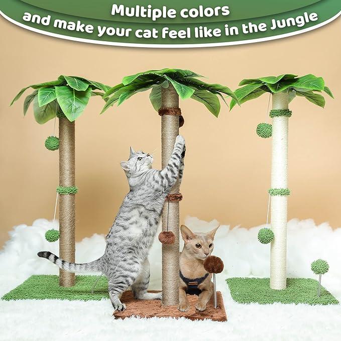 POMESEA Cat Scratching Post, 34'' Tall Scratchers Post for Indoor Cats, Cute Cat Tree Climbing Post for Large Cats and Kittens, Palm Tree