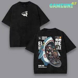 Zenless Zone Zero Ellen Joe Vintage Graphic T-shirt ZZZ Bang Boo Capsule Menswear Streetwear Oversized Heavyweight Cotton Crewneck Tee Washed Black Aesthetic Pump Cover Hoodie Sweatshirt Tanktop Anime Gamer Style Victoria Housekeeping Gacha Merch