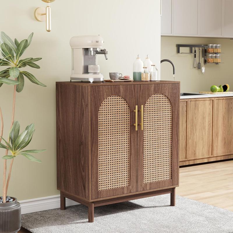 Tribesigns Set of 2 Rattan Sideboard Buffet Cabinet with Storage, 59 Inch Accent Cabinet with Doors, for Dining Room, Living Room, Kitchen