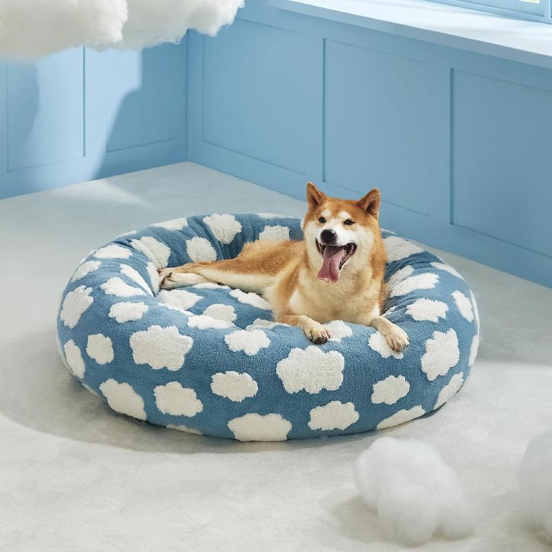 Pet Round Bed with Cloud Pattern, Machine Washable, Available in Multiple Sizes, Made of Polyester — Fluffy Cloud Bed, Pet Bed. mat
