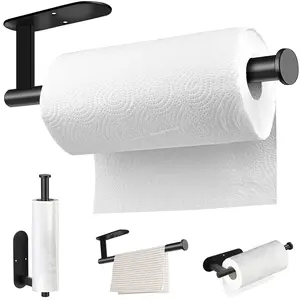 Paper Towel Holder, Self-Adhesive or Drill Mounting Option,Stainless Steel Paper Towel Rack in Black, Gold and Silver, Wall-mounted for Kitchen, Bathroom, Sink, Pantry and Fridge