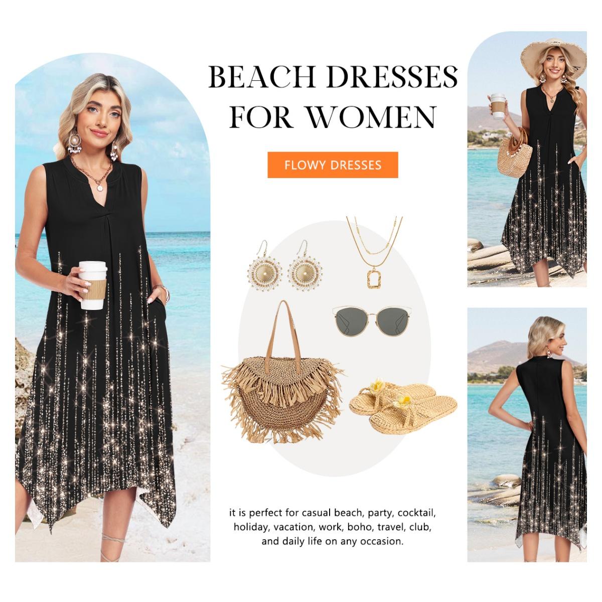 AUSELILY Summer Dresses for Women 2026 Casual Sleeveless Sundress Asymmetrical Hem Tank Midi Dress with Pockets SpringStatements