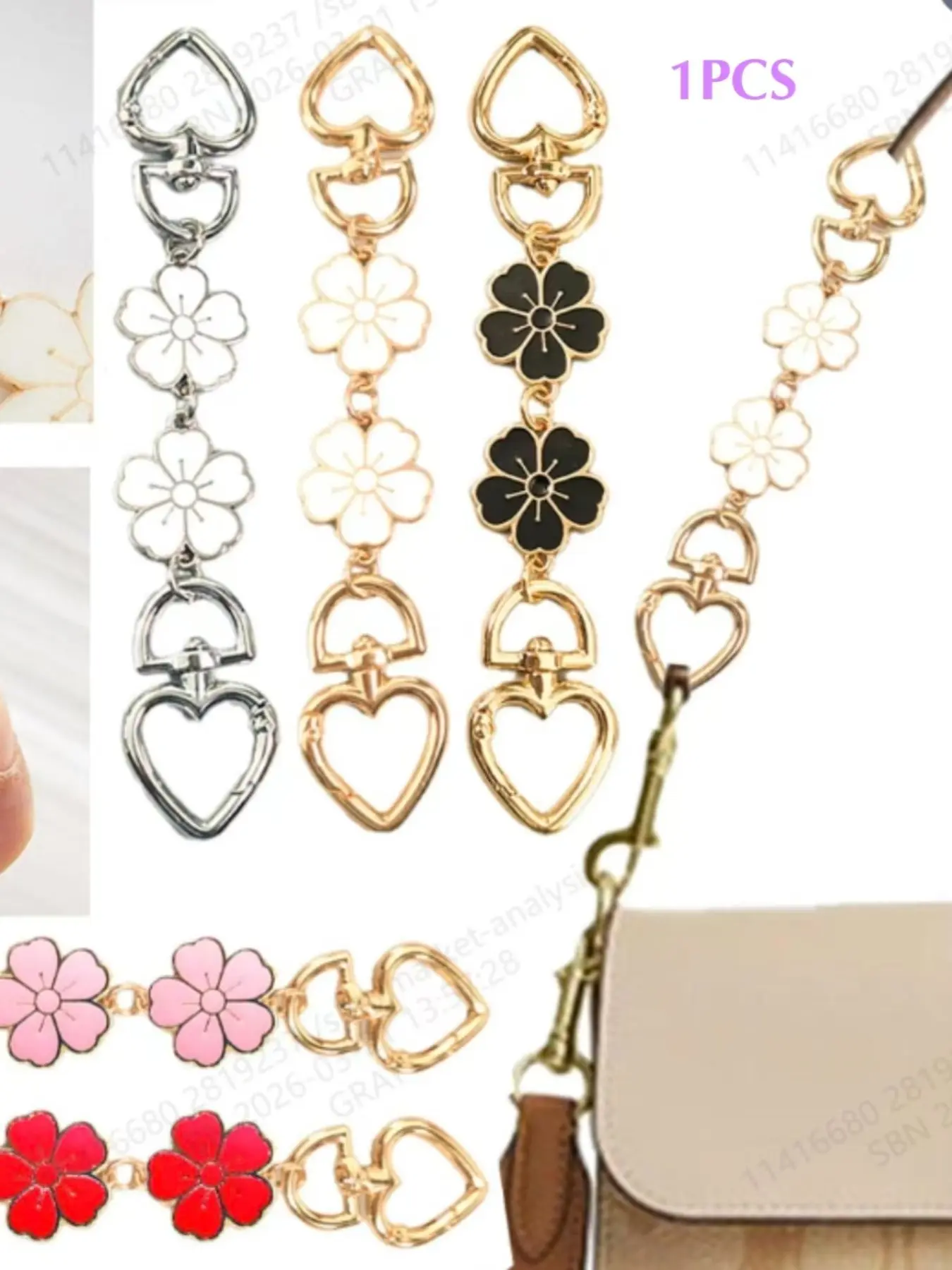 Bag Extender Chain Sakura Design Chain Detail Floral Pattern, Long Cross Shoulder Versatile Strap Accessory Bag Accessories for Handbags & Wallets, All Seasons Use Purse Extender Chain