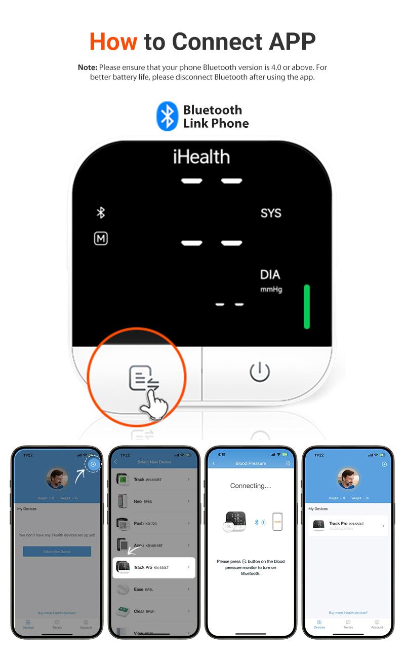 iHealth Track Pro Upper Arm Blood Pressure Monitor, Full-View LED Screen​, Body & Cuff Detection, App-Enabled for iOS & Android, Adjustable Cuff Large Adults Arm Friendly