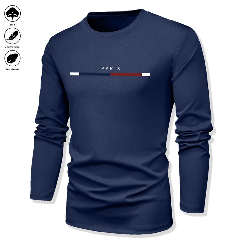 Pack of 4 - Men's Long Sleeve T-Shirt - Casual Crew Neck Breathable Tee, Suitable for Spring and Autumn Wear, Featuring Letter Pattern Design, Well-Fitting Cut, Ideal for Everyday Wear, Men's Long Sleeve Top