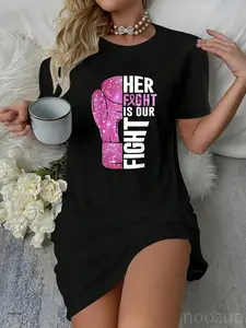 Her Fight Is Our Fight Boxing Glove Breast Cancer Awareness Casual Dress