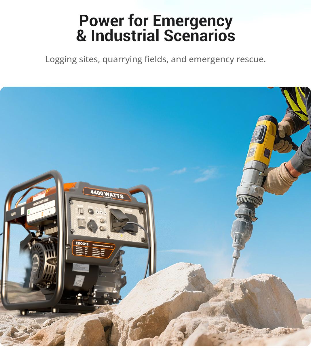 Efurden Power Equipment 4400 Watts Inverter Generator Gas Powered, Portable Open Frame Generator, Low Noise with ECO Mode, RV Ready, Emergency Home Backup