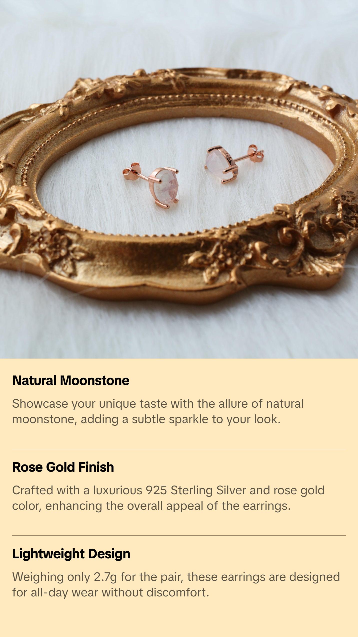 925 Sterling Silver Moonstone Stud Gold Earrings