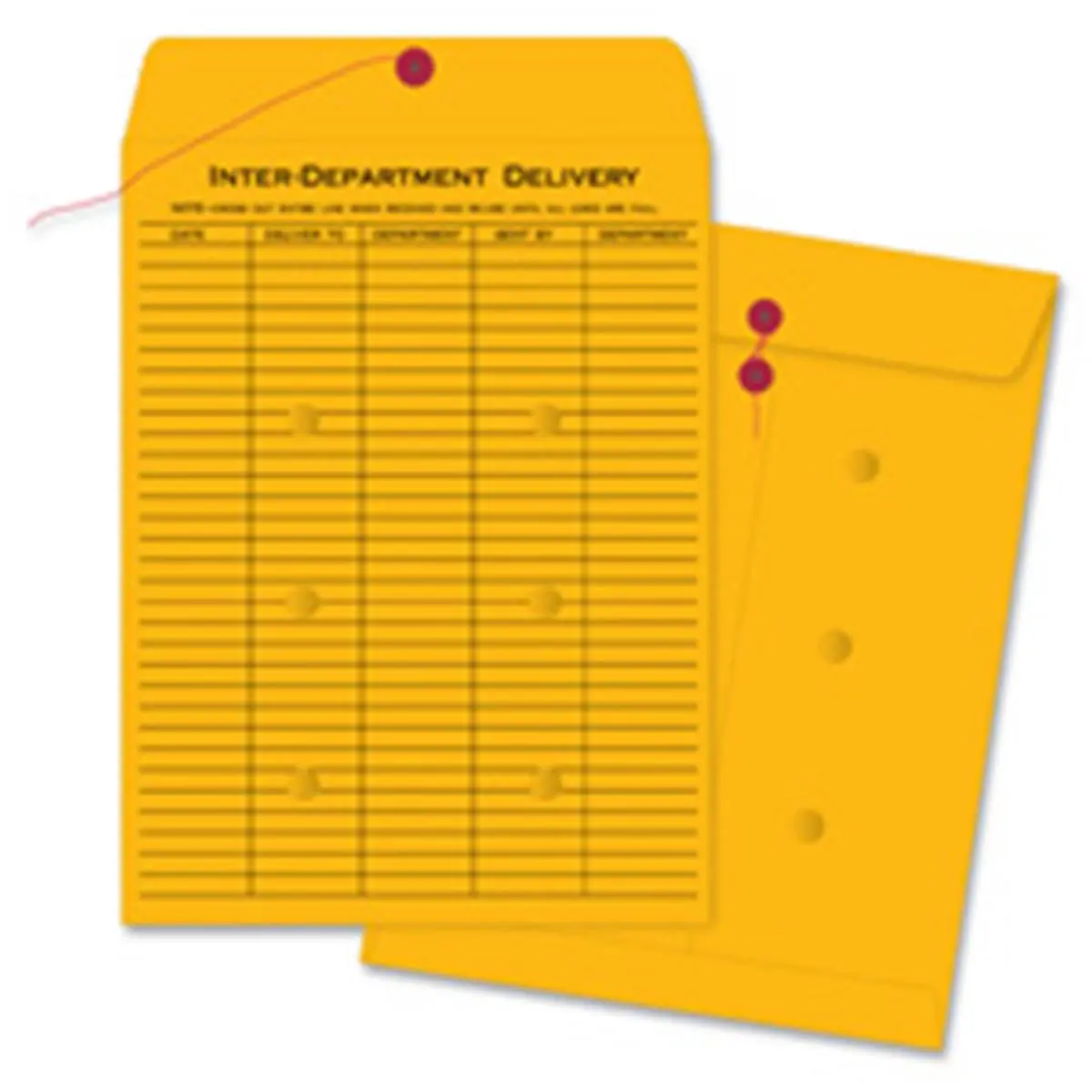 212 MAIN Interdepartmental Mailing Envelopes - 32 lb. Kraft Stock, 10in x 15in, String & Button Closure, 5 Ruled Columns, Holes for Visual Acknowledgment, Printed Sides, Routing Aid, 100-Count Sealed Envelopes & Postal Supplies Box