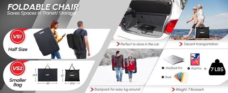 PEXMOR Folding Stadium Seats for Bleachers w/Back Support, Bleacher Chair w/Cushion & Armrest, 5-Reclining Position Portable Padded Stadium Chair w/Pockets, Carrying Bag(2 PCS) Beverage Pouch Straps