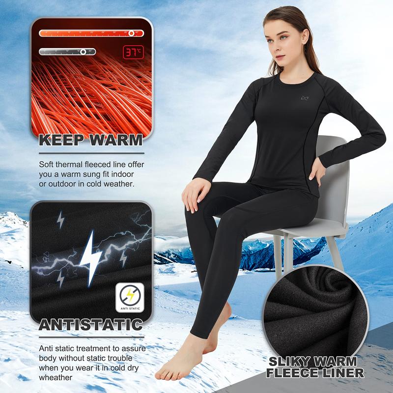 Women's Thermal Underwear Set - Fleece Lined Base Layer Top & Bottom for Skiing, Cold Weather Long Johns Winter Thermal Set, Soft Brushed Interior