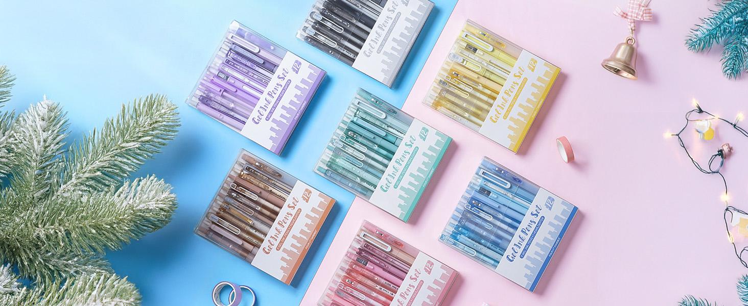 Four Candies 12Pack Pastel Gel Ink Pen Set, Pens & Highlighter for Writing,Retractable 0.5mm Fine Point Cute Note Taking Pens for School Office Stationery & Supplies, Adults Artists and Nurse Aesthetic, Christmas Gift HolidayHaul