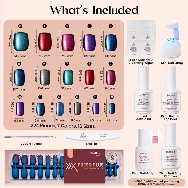 Beetles X Press Plus Cat Eye Press On Nails Tips Kit - Champagne Aurora French Tip Short Square Almond Shape Natural Acrylic Nail Tips for Effortless Beauty & DIY Manicures - Frenchtipnails Fall Nail Halloween Nail Black Friday Winter Nail Christmas Gift