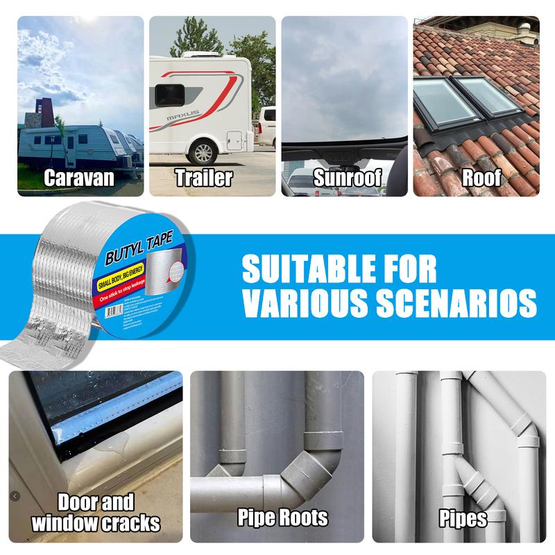 （5.91 in*16.4 ft）Waterproof tape leakage patch butyl tape roof leakage roof color steel tile cracks self-adhesive aluminum foil waterproofing volume