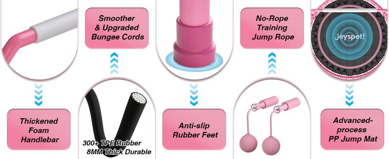 JoySpot 450 LBS Foldable Trampoline, 40 inch Indoor Fitness Rebounder with U-Shape Adjustable Foam Handle, Quiet Bungee Jump System & Cordless Jump Ropes, Indoor fitness, Outdoor fitness, Yoga, Valentine's gift, for Adults