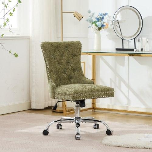 Bellemave Velvet Upholstered Tufted Button Office Chair with Golden Metal Base Adjustable Swivel Desk Chair Deep Seat Cushion Handcrafted Nailhead Trim