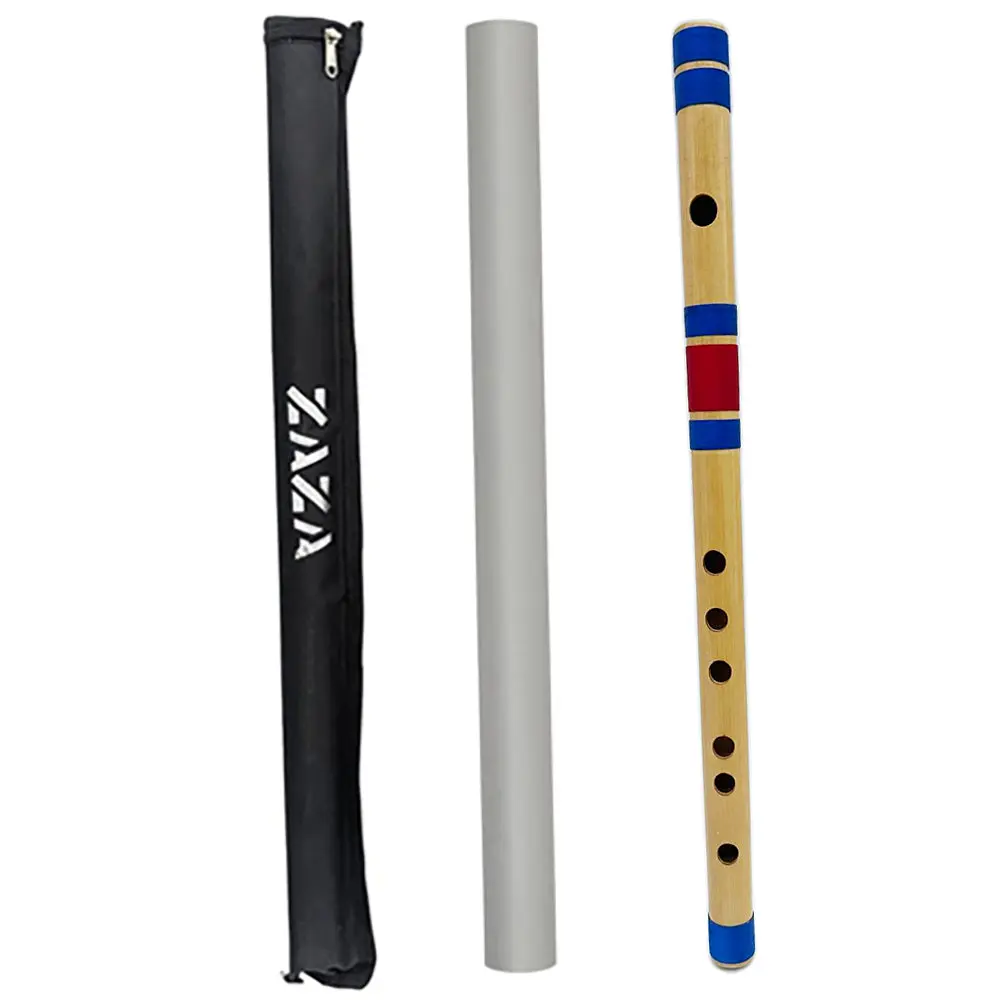 Zaza Percussion- Professional 6 Holes Polished Bamboo Flute Scale D 16.5'' (Indian Flute) W/Carry Bag