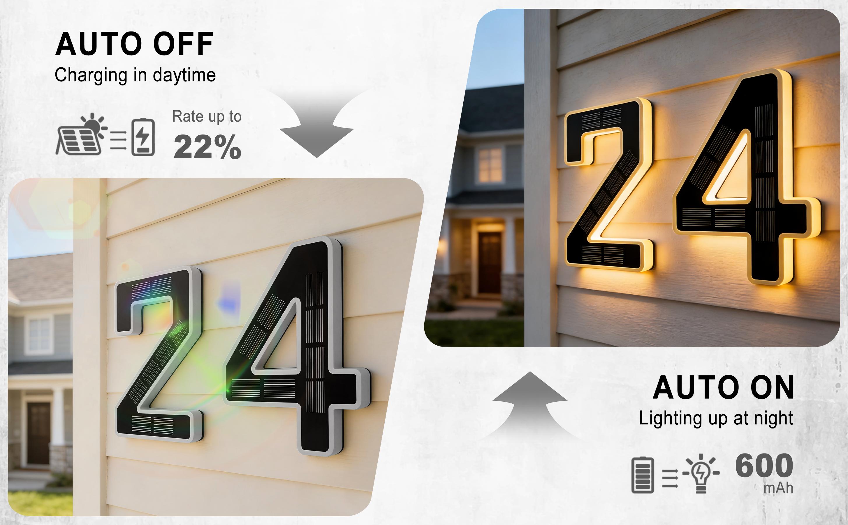 ISUNMEA Solar-Powered 6.7inch Address Sign Lighting for Residential Address Identification Address Plaques for House LED Illuminated Waterproof Outside Address Sign 3500K Warm White LED Modern Solar Powered LED Numbers for Yard, Street, Door, Outside