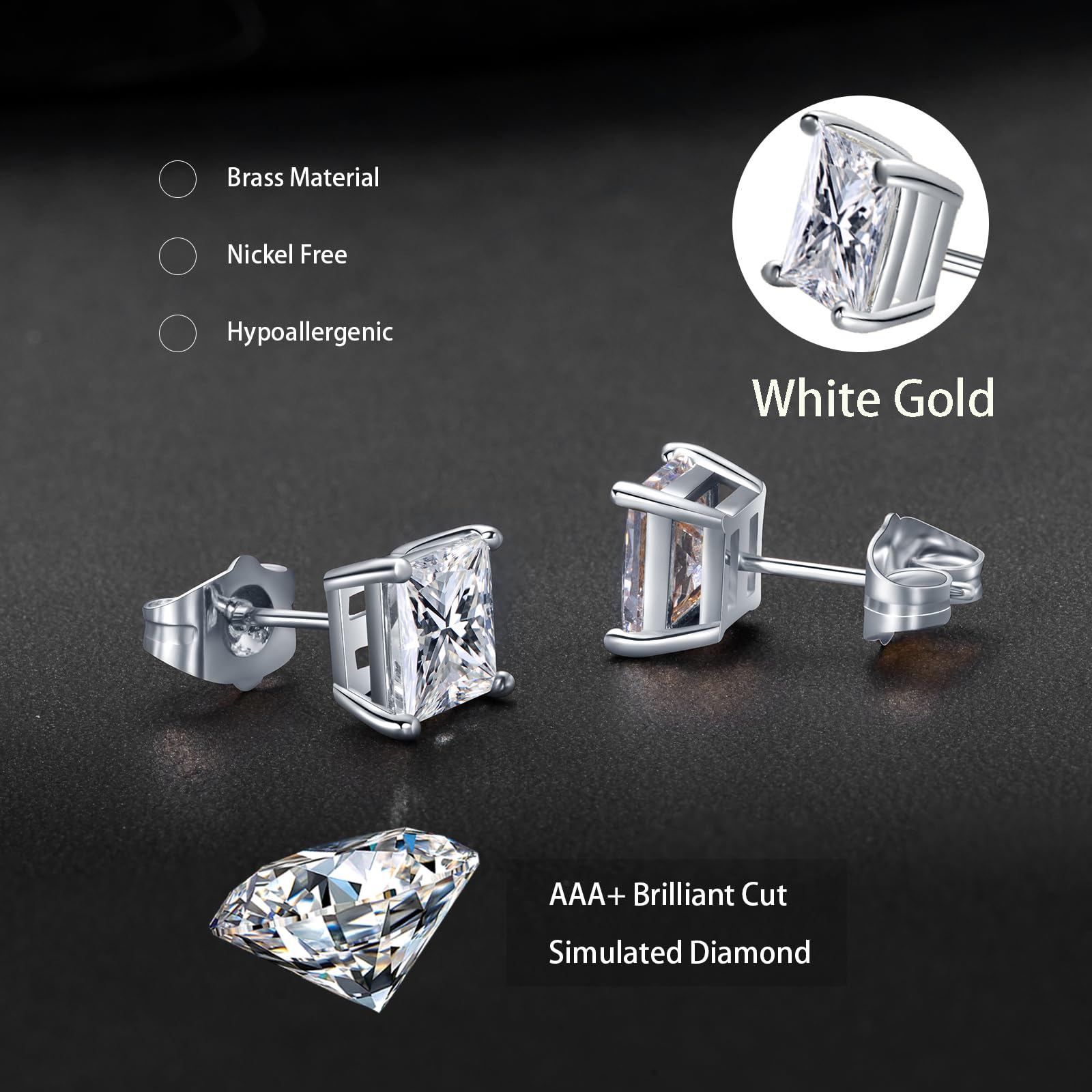 MDFUN 5 Pairs Princess Round Cut Cubic Zirconia Stud Earrings Hypoallergenic 3-7mm Square Clear CZ Earring Set for Women Men18K Gold Plated Princess Cut Cubic Zirconia Screw Back Stud Earring Pack of 5 Pairs (5 Pairs)