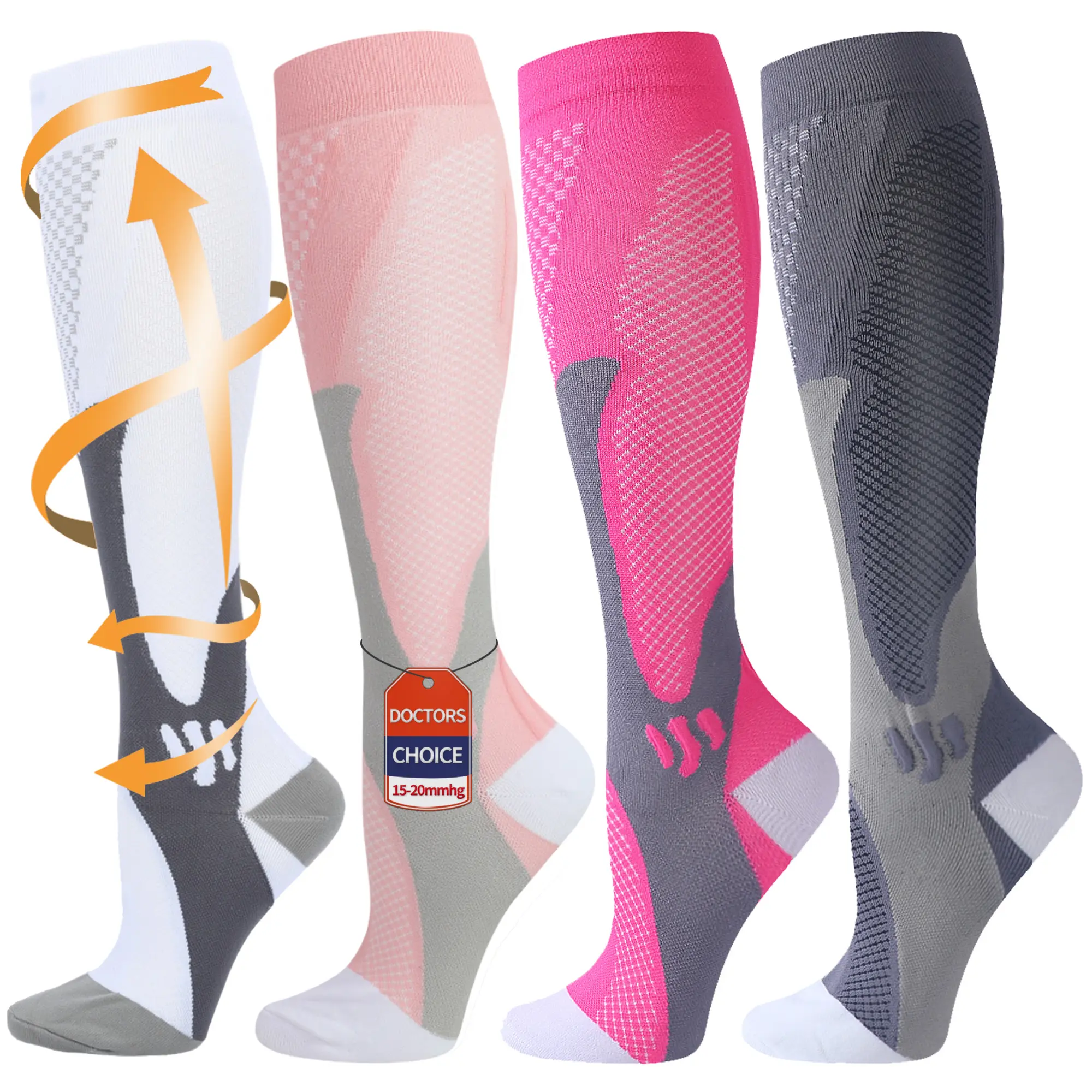 Isunie Compression Socks - 4 Pairs (15-20 mmHg) for Men & Women | Comfortable, Durable, and Supportive | Perfect for Everyday Use and Active Lifestyles | Breathable High Performance Fabrics