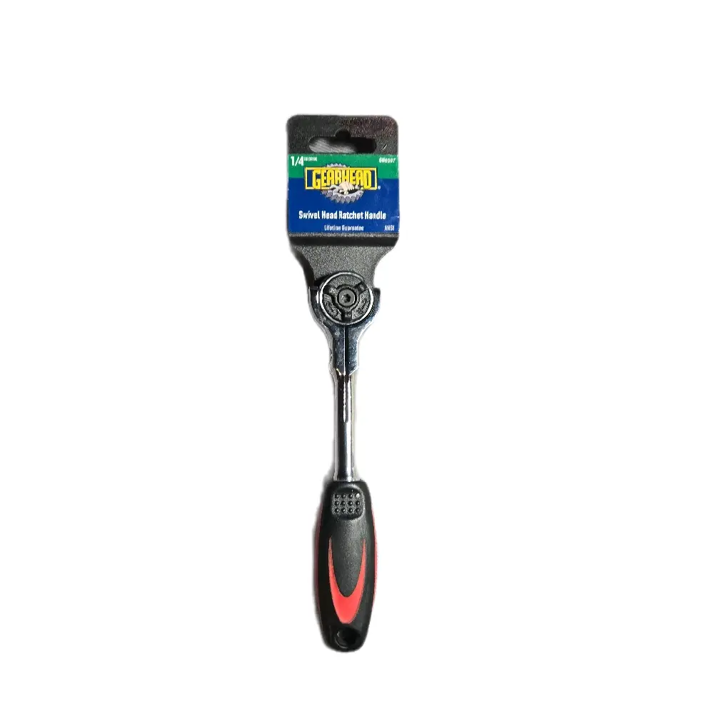 Gearhead 1/4in Drive, Swivel Head Ratchet Handle, Black and Orange Design, Ideal for Various Applications