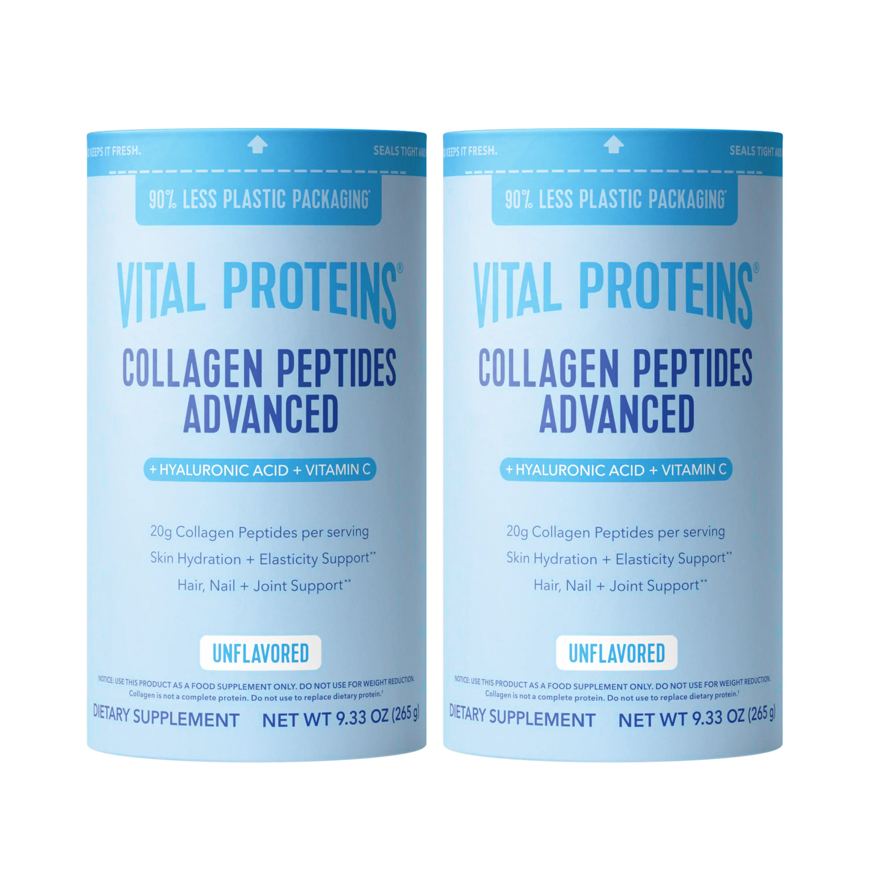 Vital Proteins Collagen Peptides Advanced 2-pack - Unflavored, 9.33 oz | Powder Dietary Supplement | Hydrolyzed Collagen with Hyaluronic Acid and Vitamin C