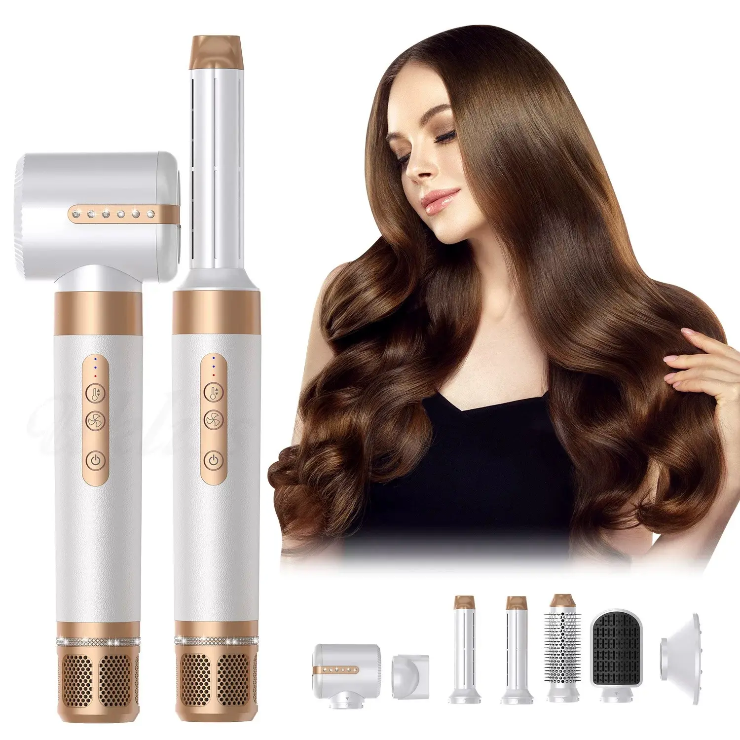 7-in-1 Handheld Hair Styling Hot Blow Brush Dryer - Bathroom Gadget with Automatic Curler, Straightening Brush, Quick Heating, Gift Box, Ideal for Daily Home Use & Gifting to Friends and Family