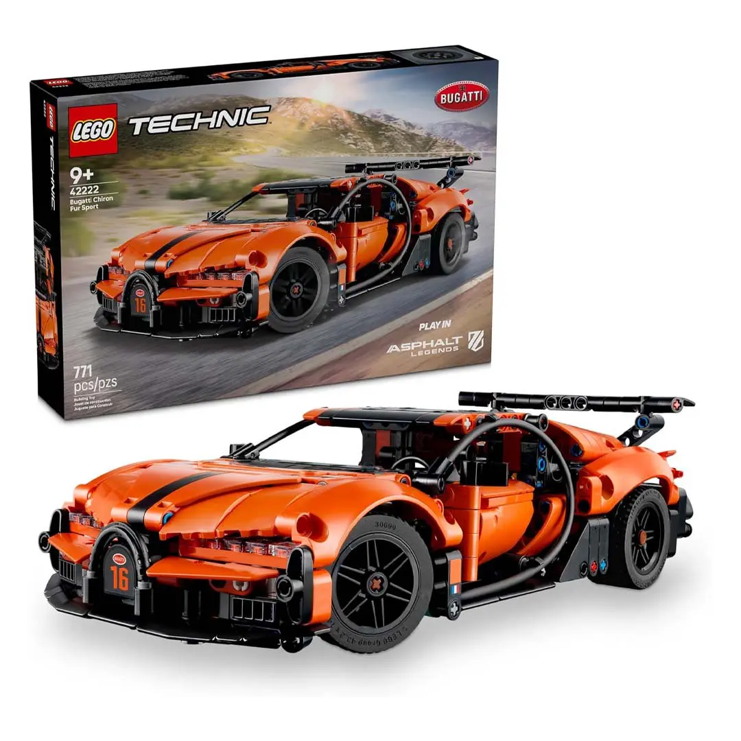LEGO Technic Bugatti Chiron Pur Sport Hypercar (42222) Building Toy, with Steering Knob, W16 Engine, 3" H x 11" L x 5" W Building Blocks Cars for Car Lovers, Collectibles & Video Game Enthusiasts