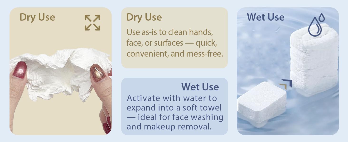 Ourmed Life Disposable Compressed Towel Tablets, Individually Wrapped Cleaning Face Towels, Quick-Expand with Water, Soft & Lint-Free, 12"x10" Bagged/boxedTravel Washcloths for Camping,Hiking & Backpacking (112/100/56 Count)