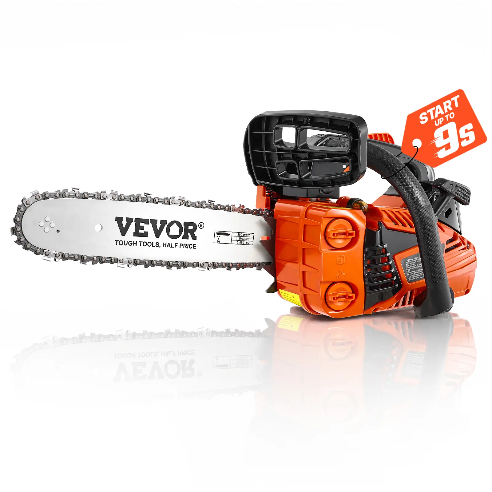 VEVOR 12-Inch Gas Powered Chainsaw, 25.4CC 1HP 2-Stroke Engine, Chains-Equipped Power Saw with Throttle-Synced Choke, Non-Slip Handle & Dual Tanks for Wood Cutting & Tree Trimming
