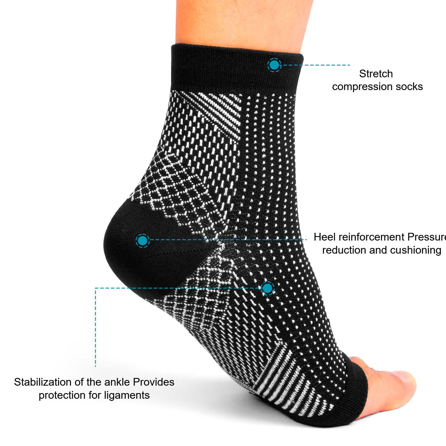 4Pairs Foot & Ankle Brace Socks for Sprained Ankle Compression Sleeve, Plantar Fasciitis Relief Brace, Foot Support for Women & Men