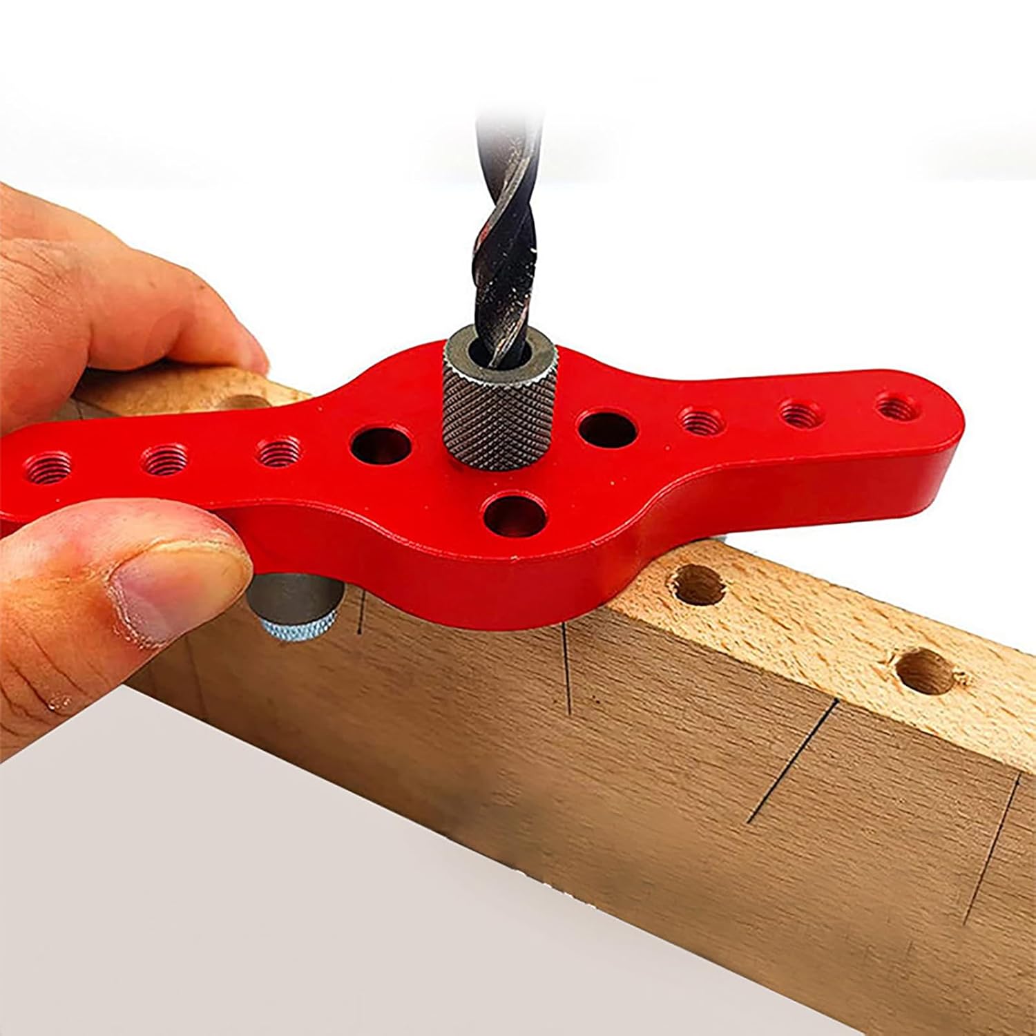 Votrek Dowel Jig Kit Self Centering Dowel Jig Kit Aluminum Alloy Vertical Hole Drilling Jig Precise Woodworking Doweling Jig with 6mm 8mm 10mm Bit Guides for Woodworking QUZHEMA_US(gules)