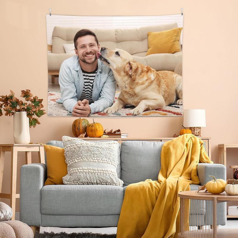 Custom Tapestry Upload Images Banners Personalized Wall Decor Customized Tapestry Flag Poster Banner for Bedroom/Wedding/Birthday Party/Gift Cotton Decorative Decoration Light Linen Print Design Home Goods