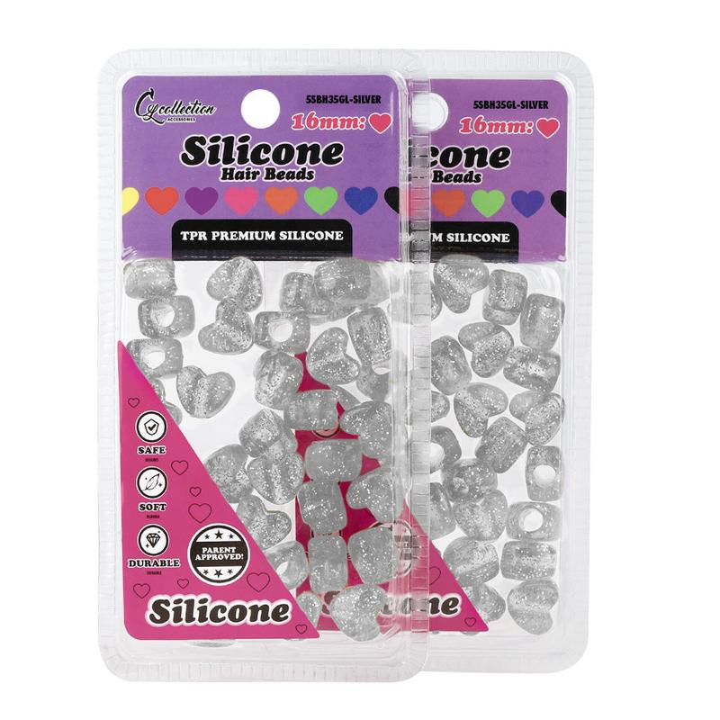 2 Pack Heart Shaped Silicone Hair Beads – 70 PCS 16mm, Premium Soft Rubber, Noiseless, Painless, Light for Women Girls Stylish Braiding