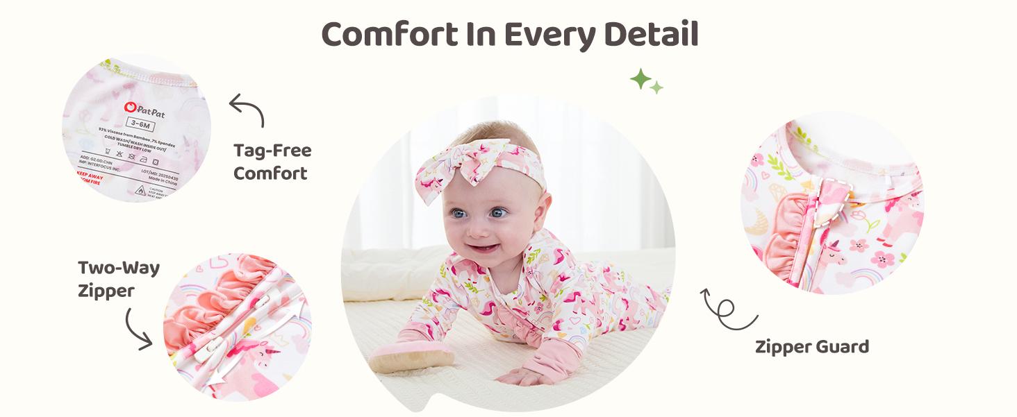 Bamboo Baby Boy/Girl Animal Printed 2-Way Zipper Anti Slip Long-sleeve Footie with Hairband Pink & Blue Floral Design